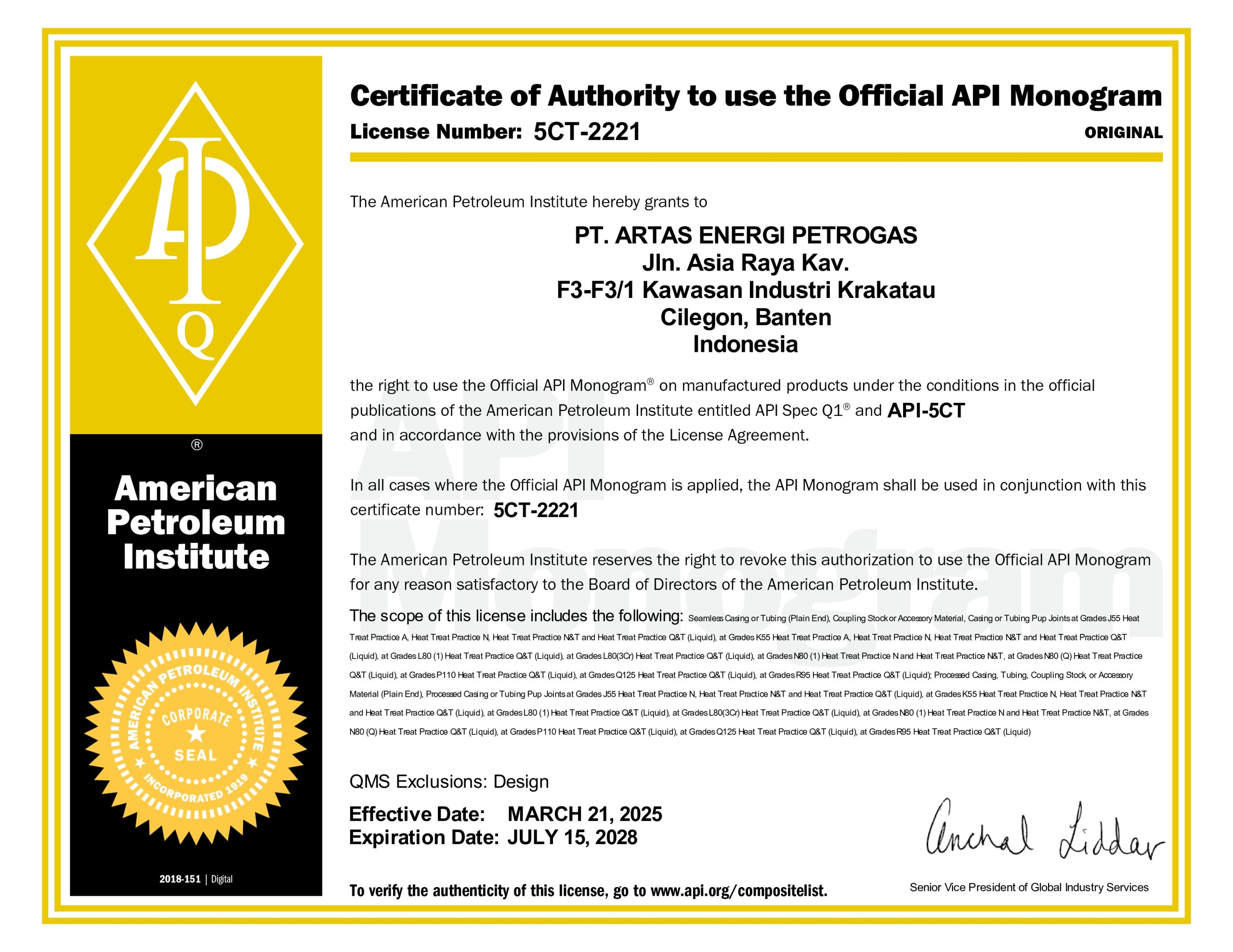 Certificate 5CT-2221